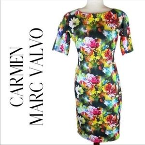 Carmen Marc Valvo Floral Sheath Dress S